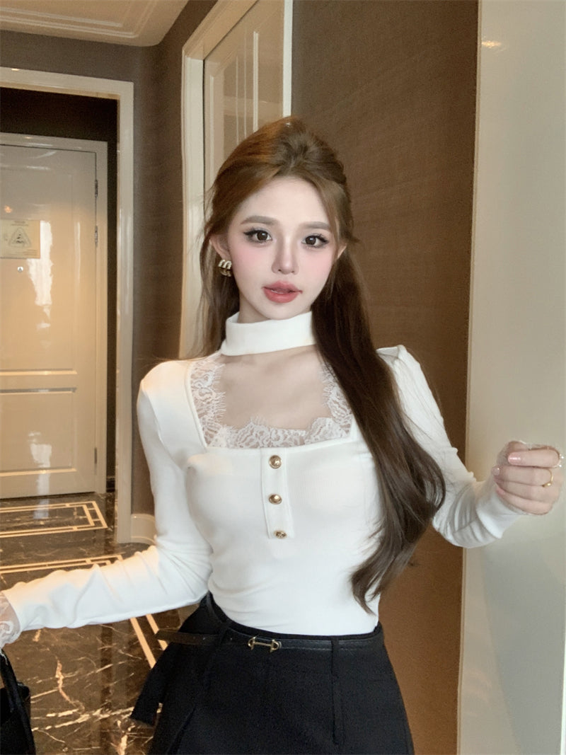 【tops】レース切り替え長袖TシャツG24240