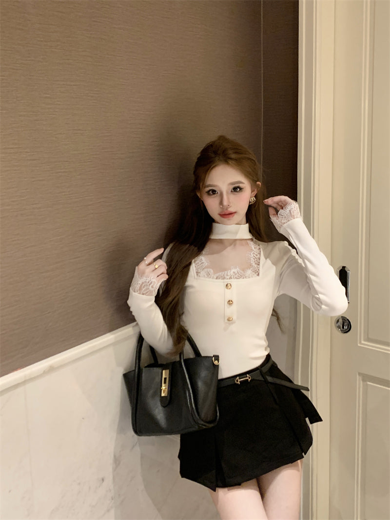 【tops】レース切り替え長袖TシャツG24240