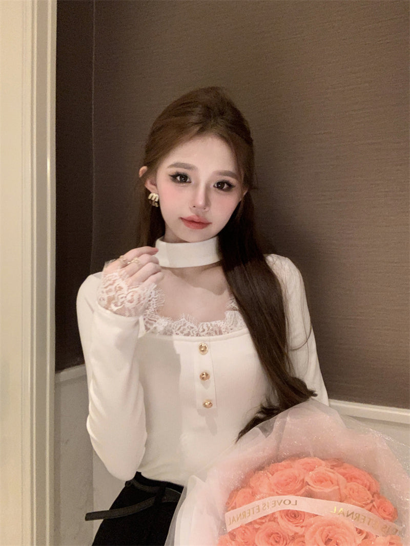 【tops】レース切り替え長袖TシャツG24240