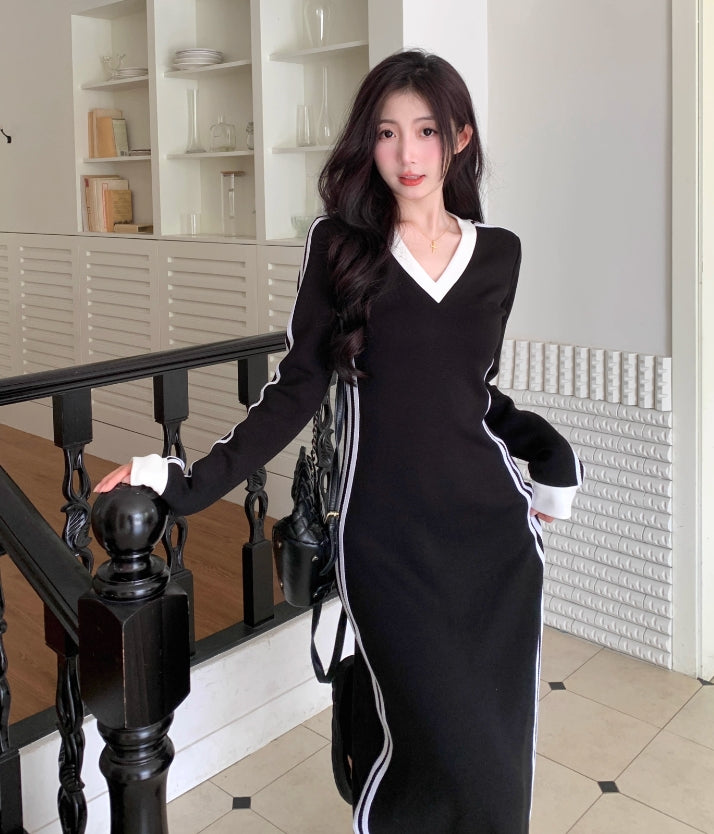 【dress】Vネック体型カバーワンピースG24242