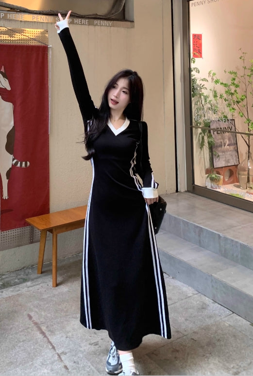 【dress】Vネック体型カバーワンピースG24242