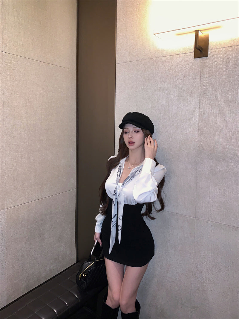 【dress】偽二つ切り替え長袖シャツワンピースG24248