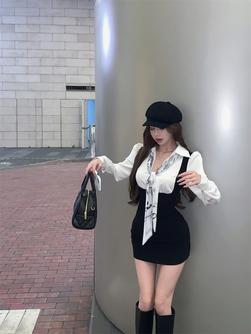 【dress】偽二つ切り替え長袖シャツワンピースG24248