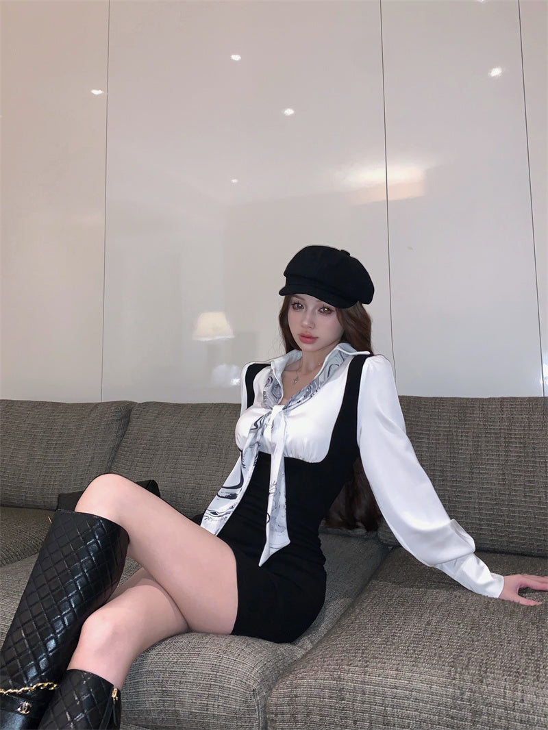 【dress】偽二つ切り替え長袖シャツワンピースG24248