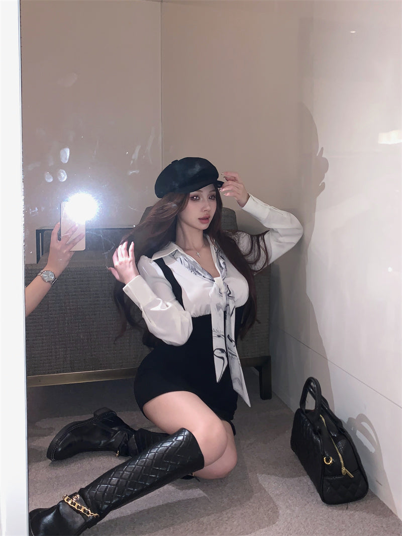 【dress】偽二つ切り替え長袖シャツワンピースG24248