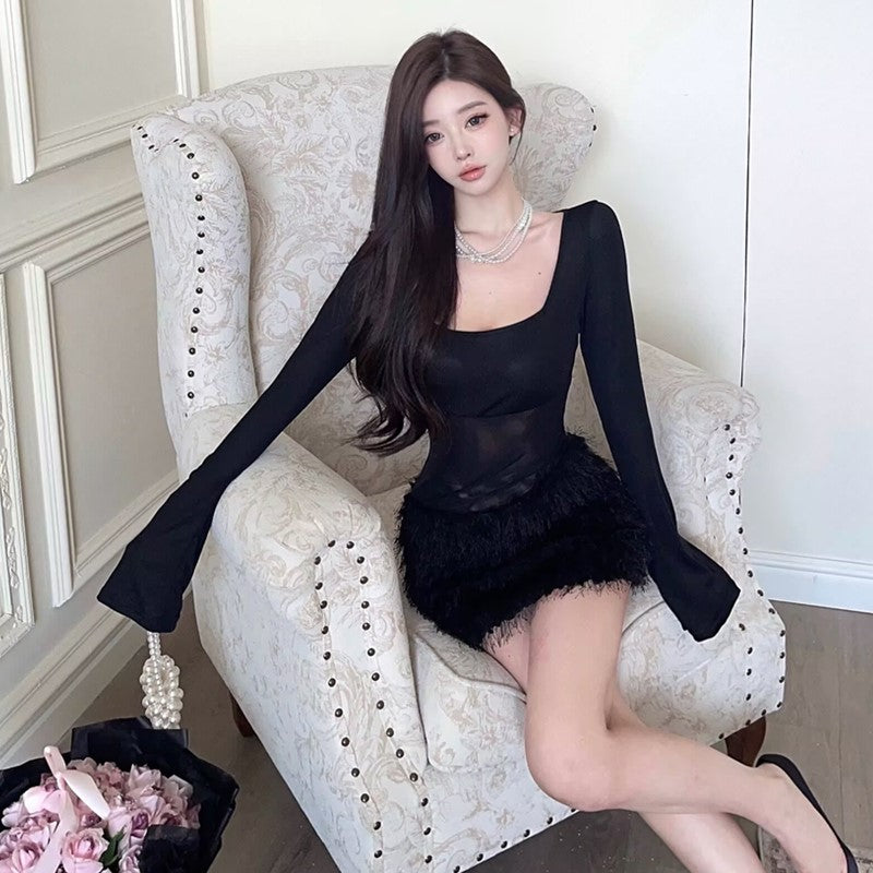 【dress】ファー切り替えタイトワンピースG24249