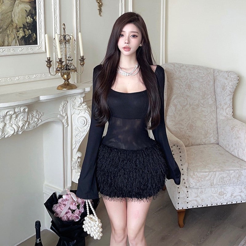 【dress】ファー切り替えタイトワンピースG24249