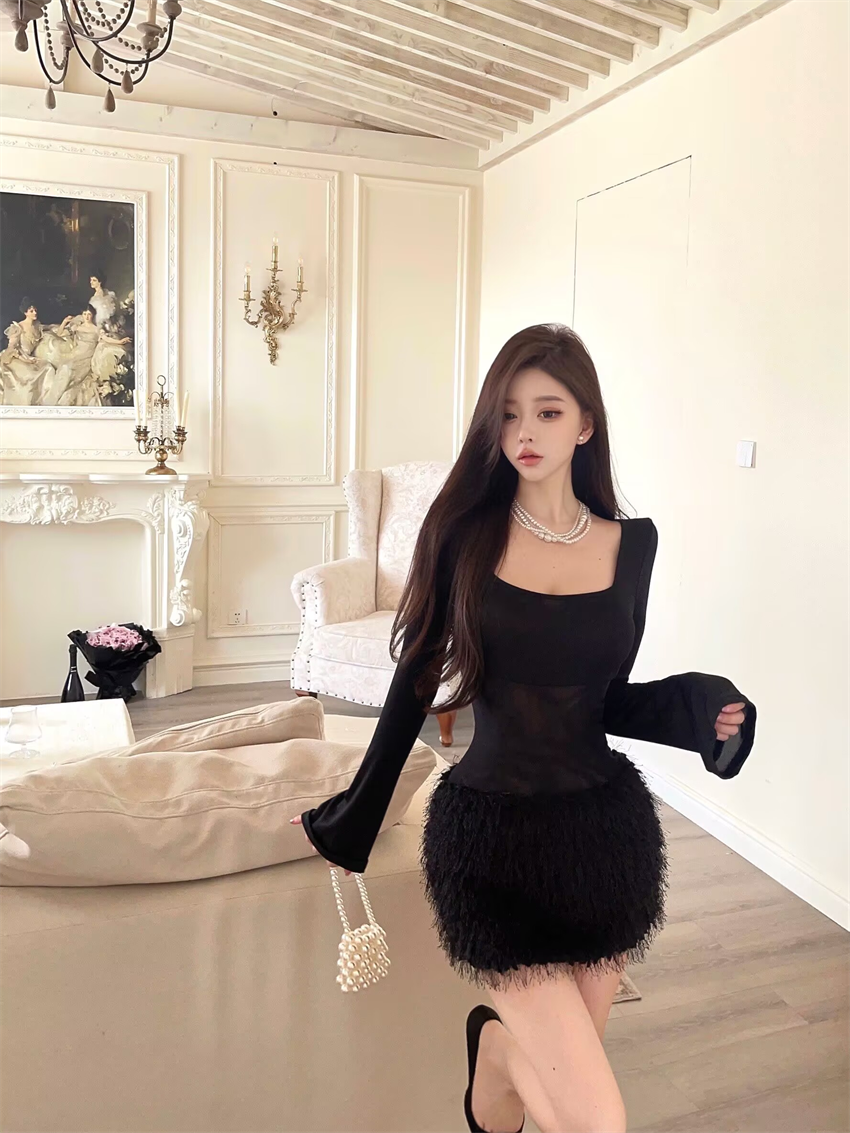 【dress】ファー切り替えタイトワンピースG24249