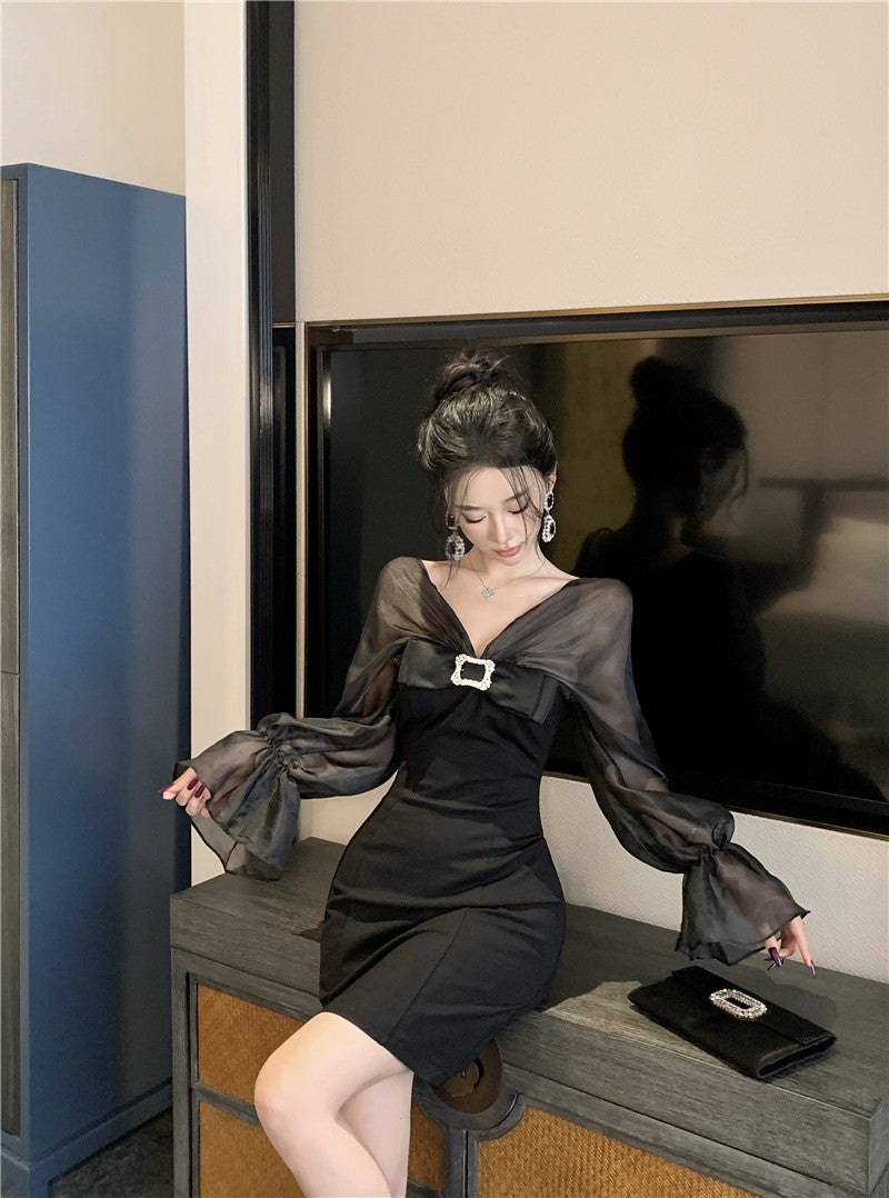 【dress】VネックフレアスリーブワンピースG24250