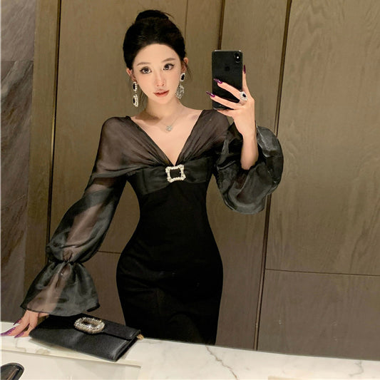 【dress】VネックフレアスリーブワンピースG24250