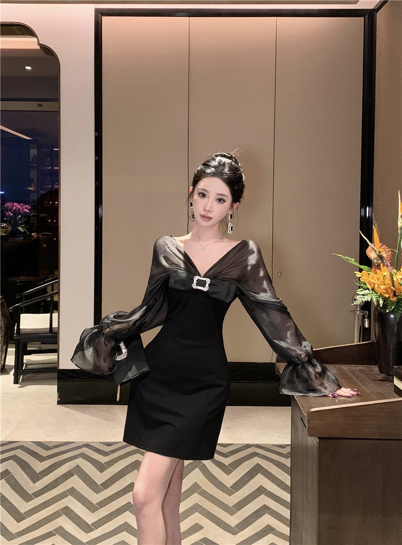 【dress】VネックフレアスリーブワンピースG24250