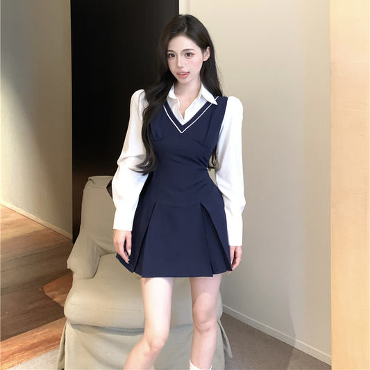 【dress】Vネック切り替え長袖ワンピースG24251