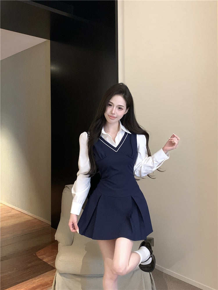 【dress】Vネック切り替え長袖ワンピースG24251