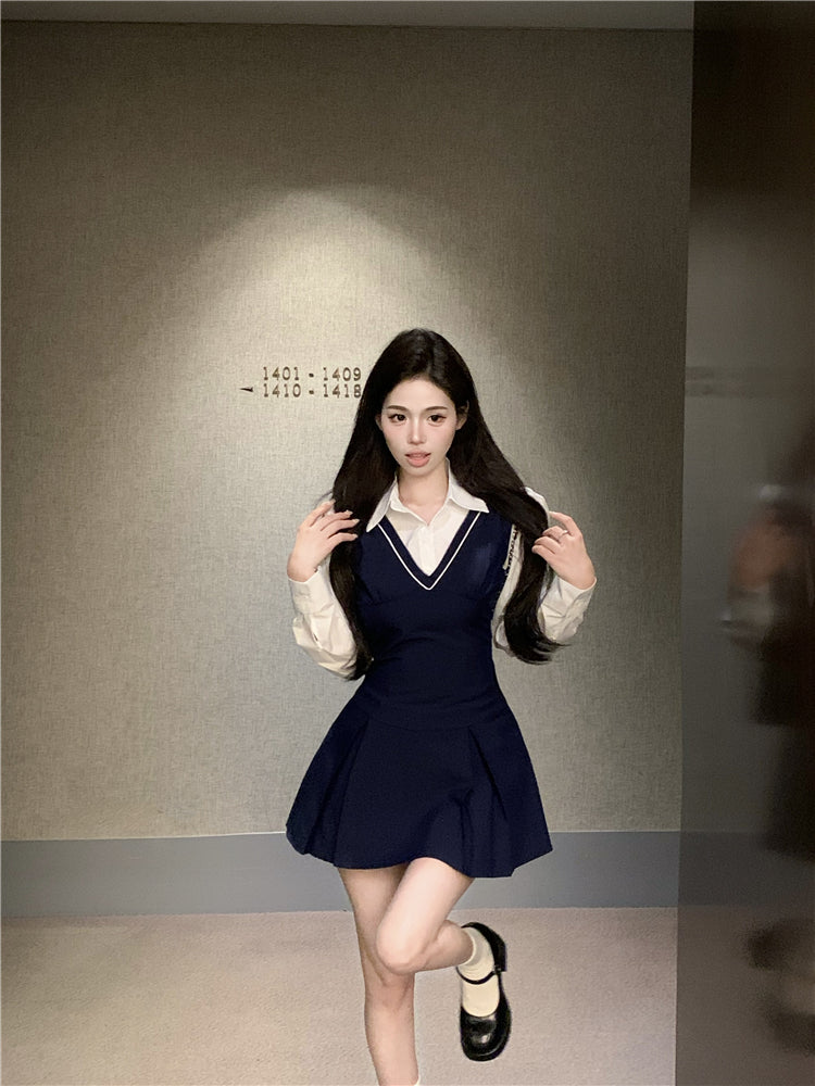 【dress】Vネック切り替え長袖ワンピースG24251