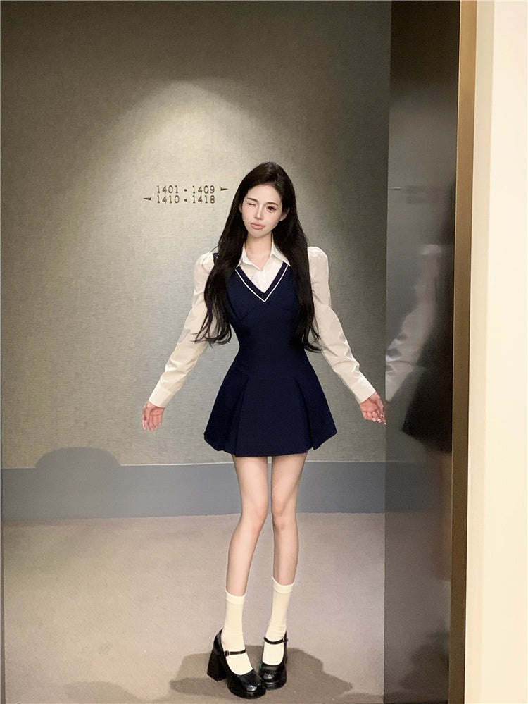 【dress】Vネック切り替え長袖ワンピースG24251