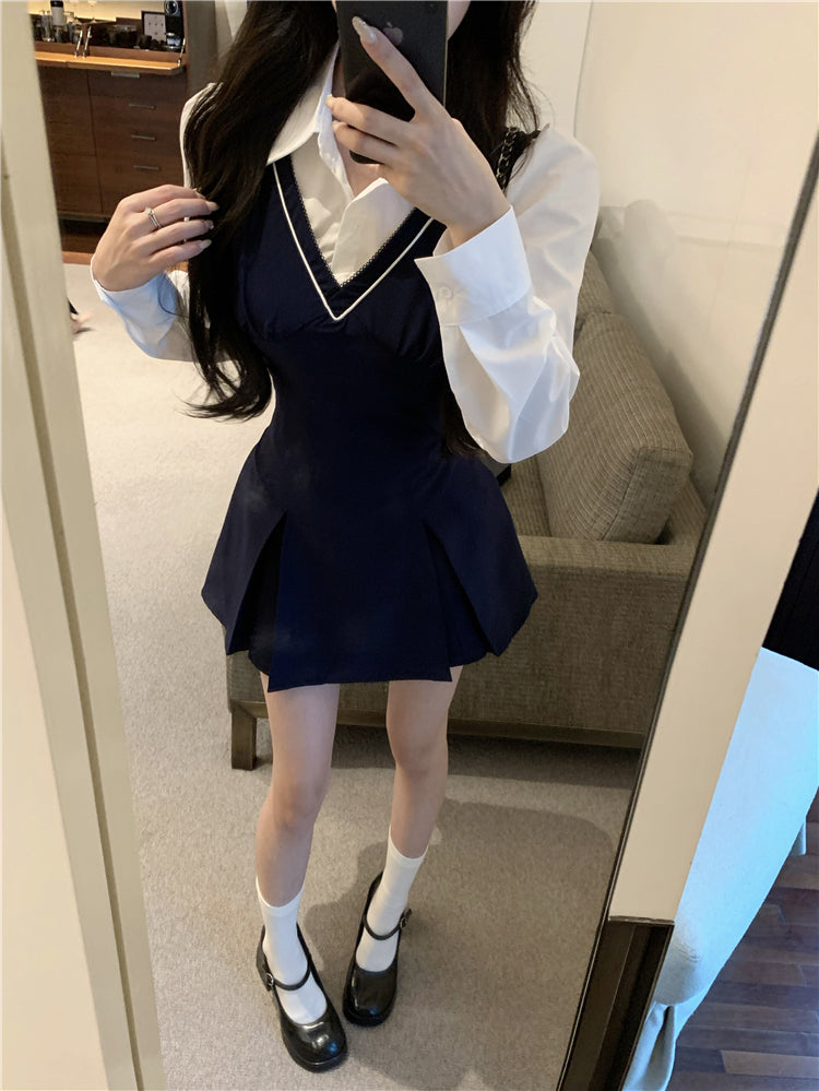 【dress】Vネック切り替え長袖ワンピースG24251