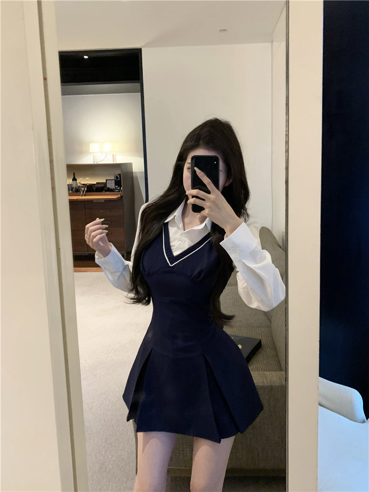 【dress】Vネック切り替え長袖ワンピースG24251