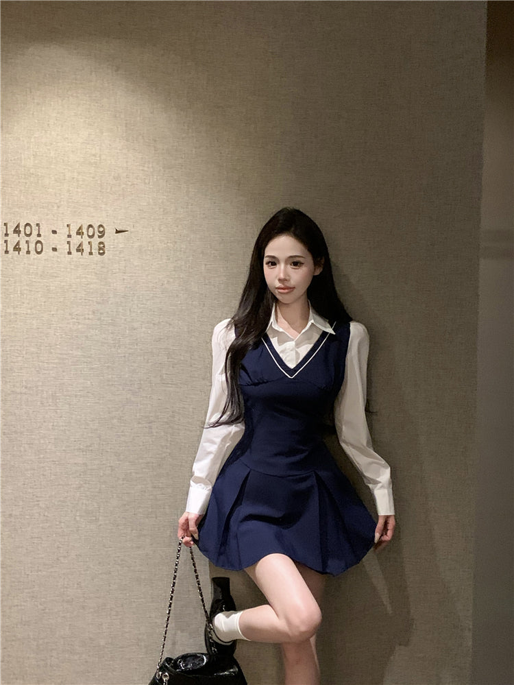 【dress】Vネック切り替え長袖ワンピースG24251