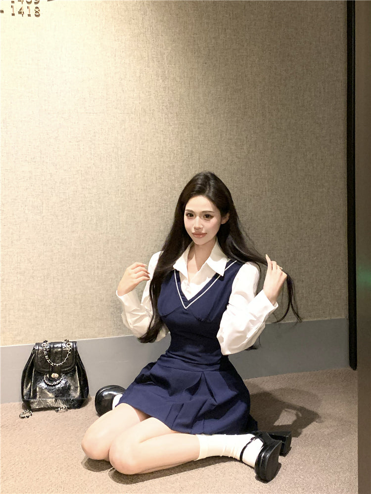 【dress】Vネック切り替え長袖ワンピースG24251