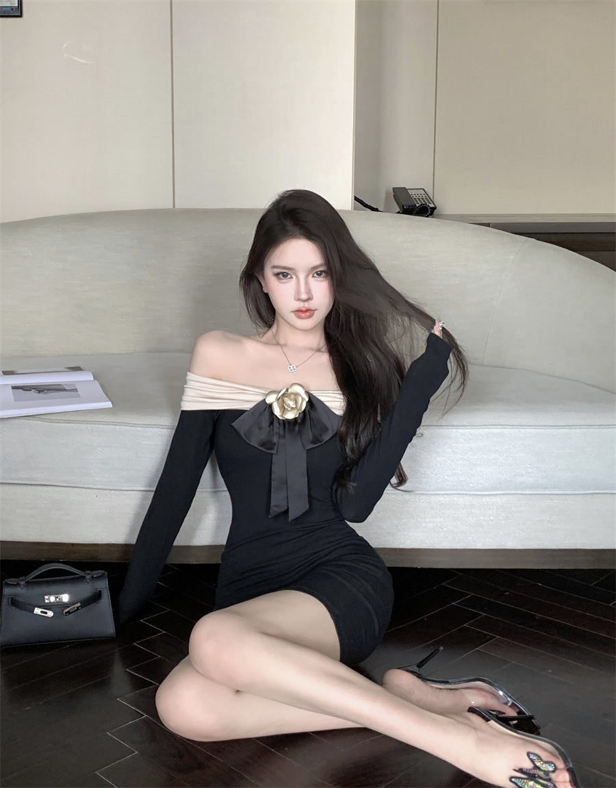 【dress】オフショルダー長袖タイトワンピースG24254