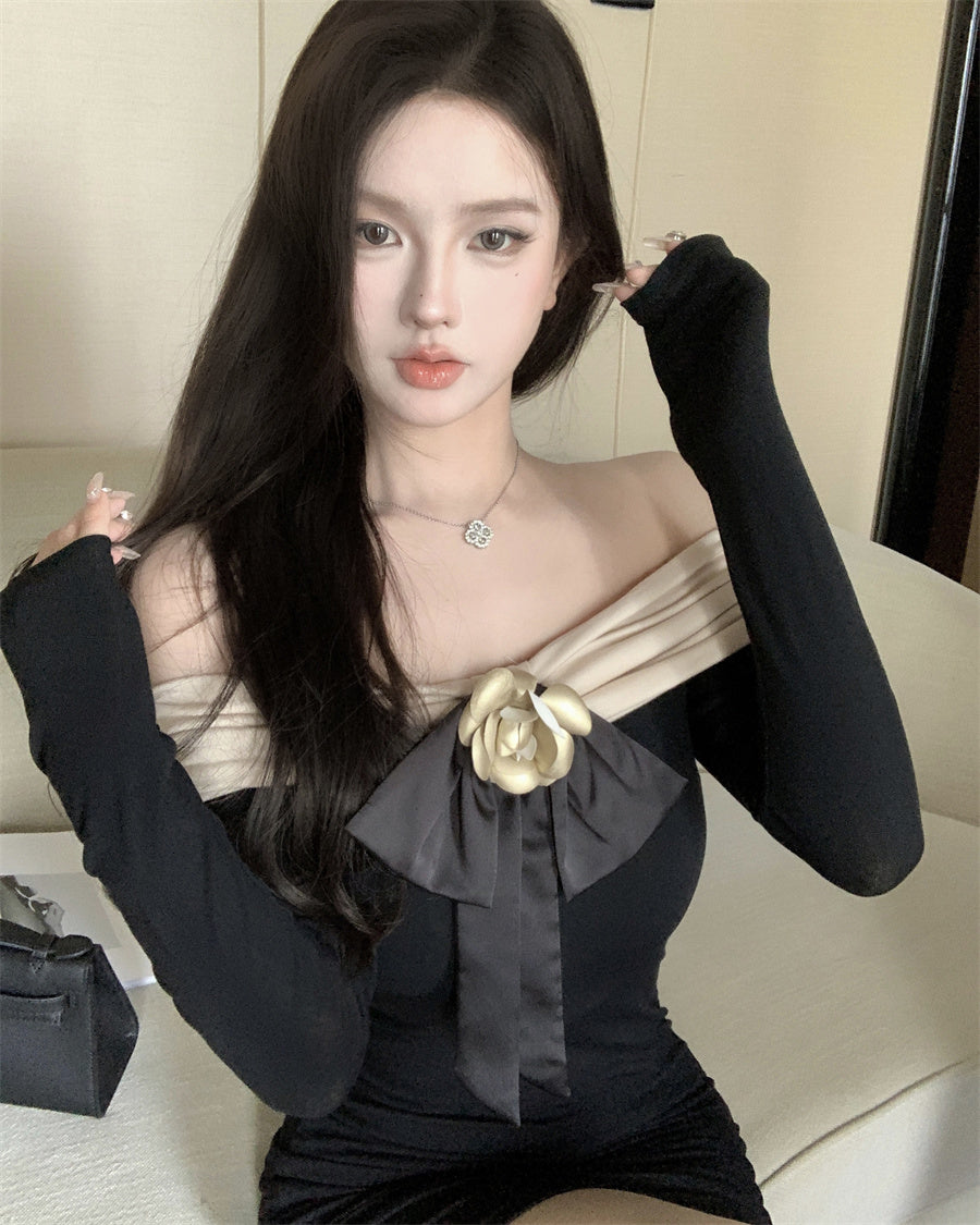 【dress】オフショルダー長袖タイトワンピースG24254