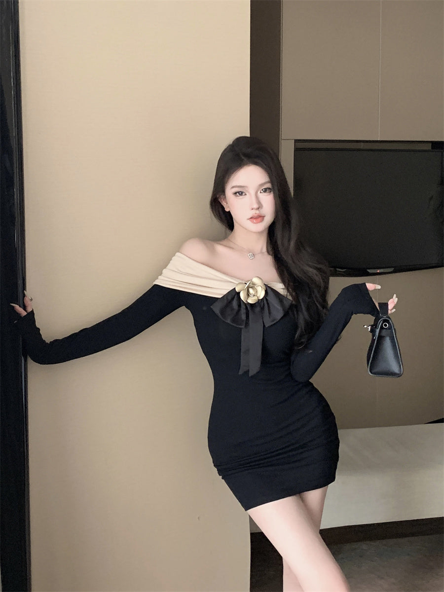 【dress】オフショルダー長袖タイトワンピースG24254