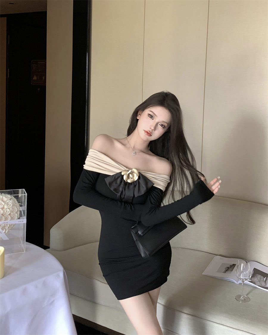 【dress】オフショルダー長袖タイトワンピースG24254