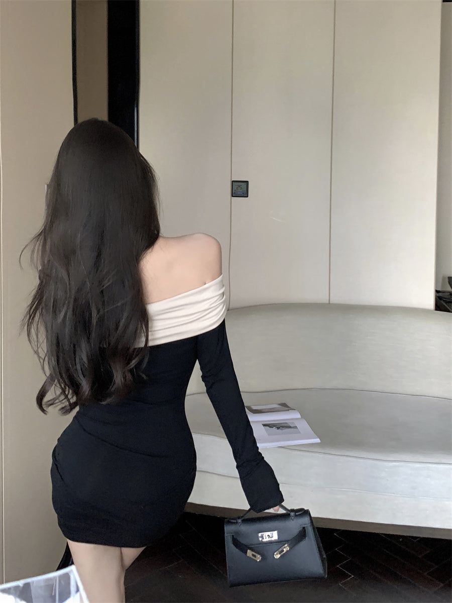 【dress】オフショルダー長袖タイトワンピースG24254