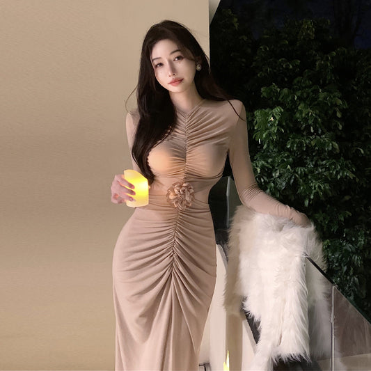 【dress】長袖タイトギャザーワンピースG24256