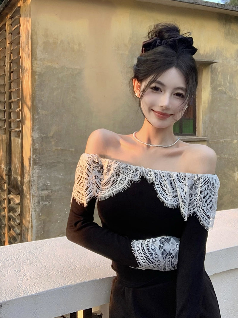 【tops】レースオフショルダーTシャツG24258