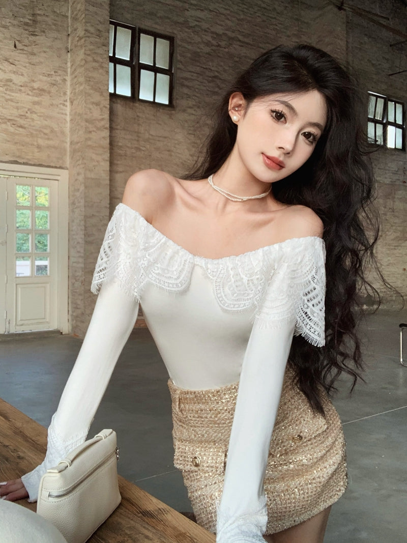 【tops】レースオフショルダーTシャツG24258