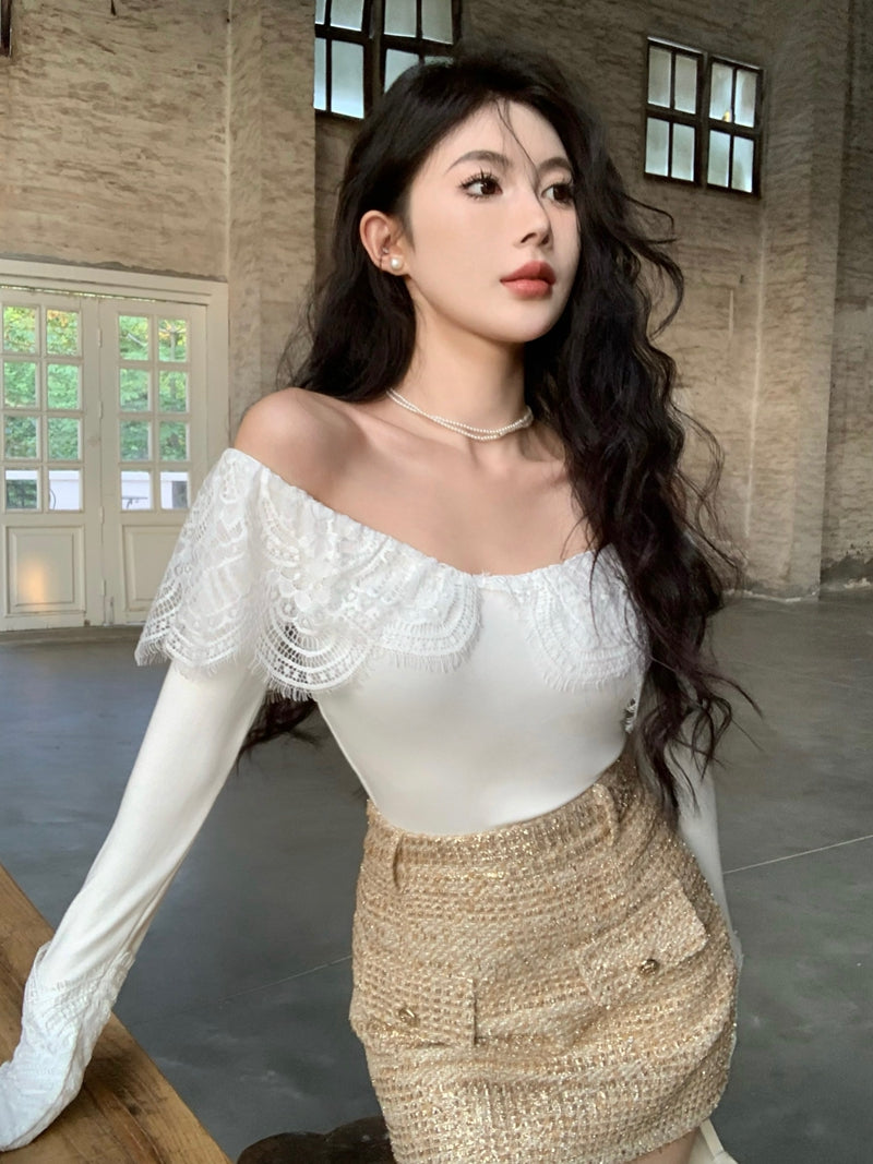 【tops】レースオフショルダーTシャツG24258