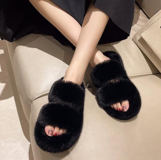 【shoes】3色ファースリッパF8355