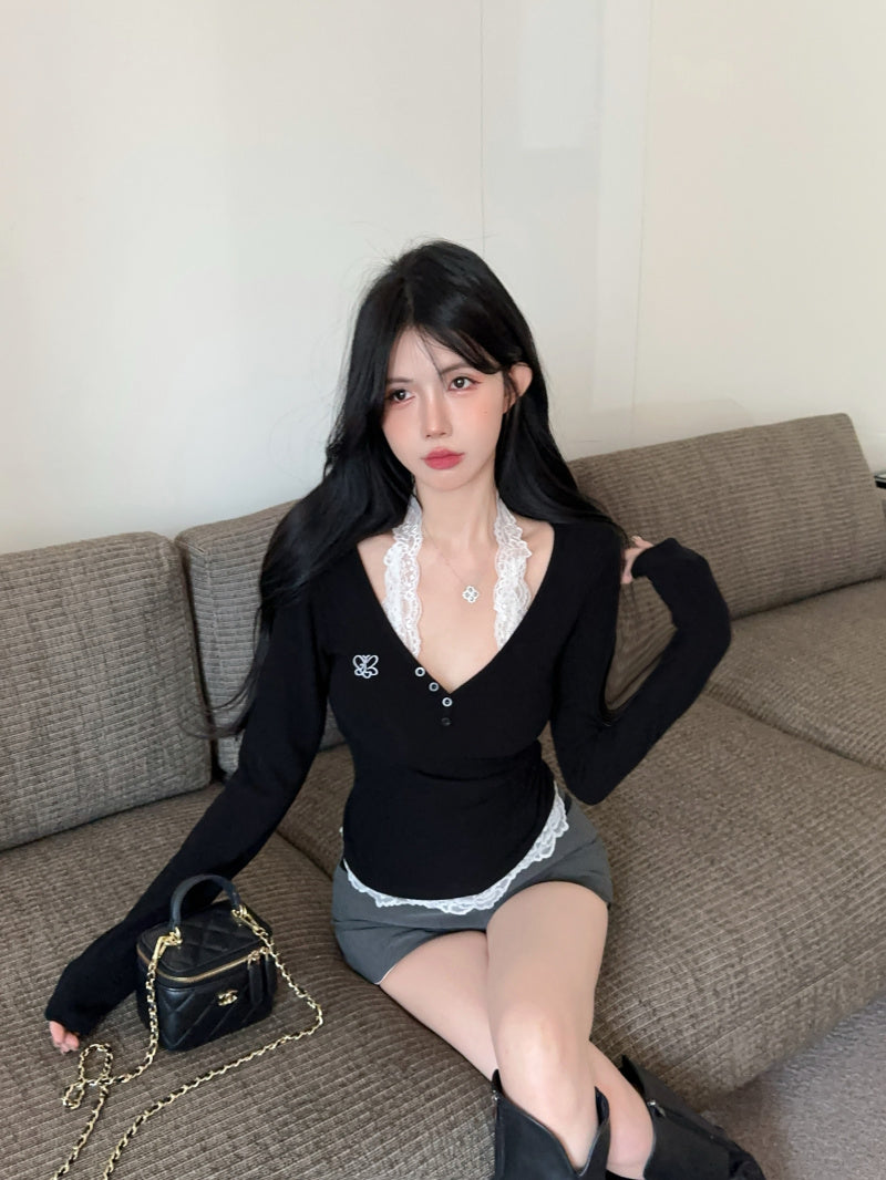 【tops】ホルターネックニットTシャツG24263