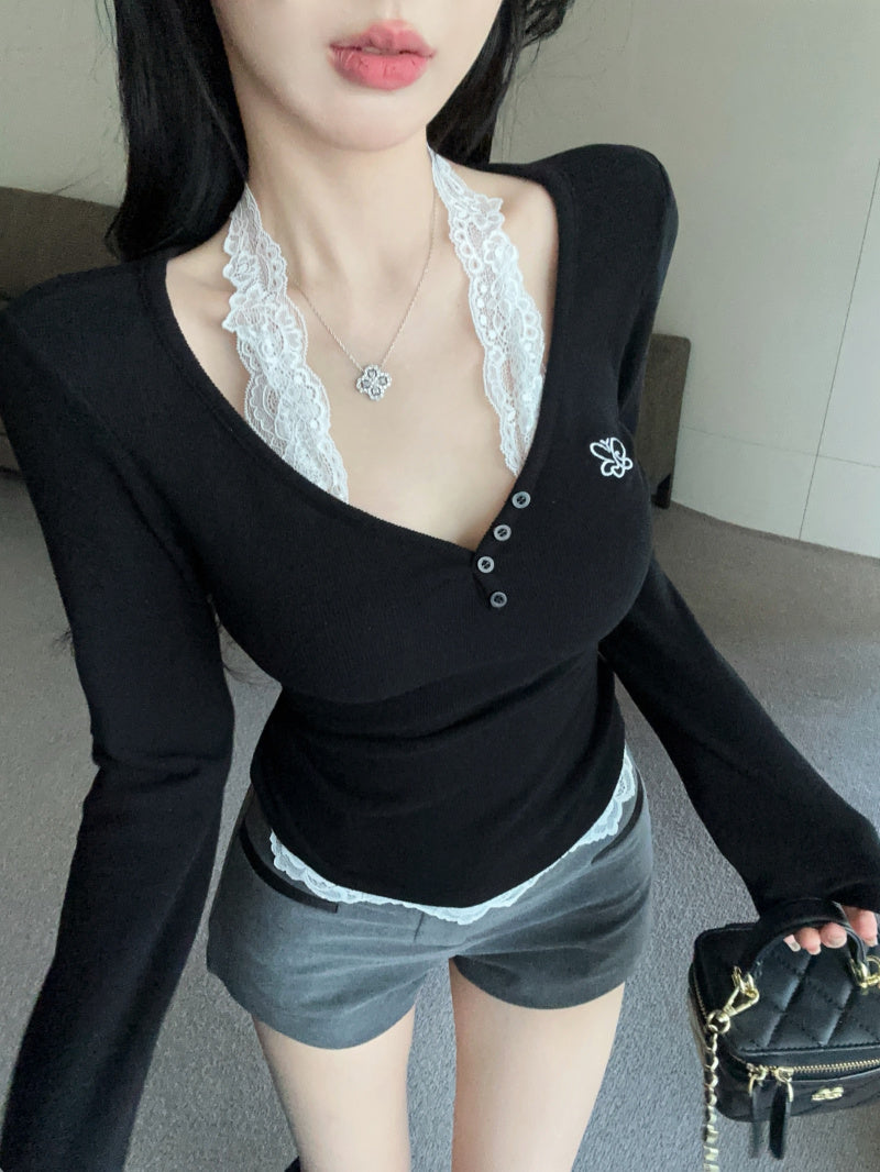 【tops】ホルターネックニットTシャツG24263