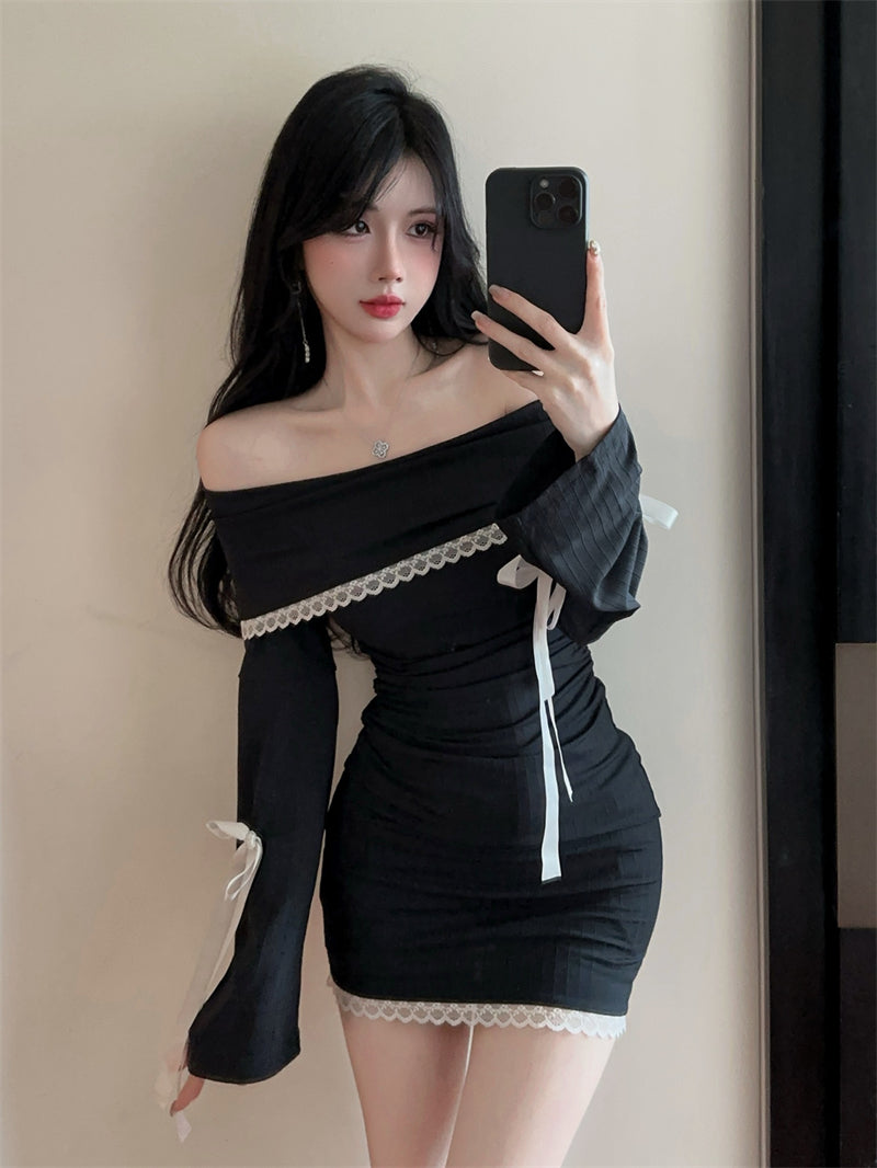 【dress】オフショルダー秋冬リボンワンピースG24264