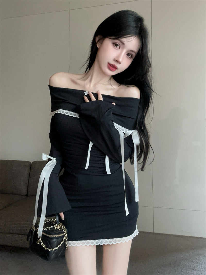 【dress】オフショルダー秋冬リボンワンピースG24264