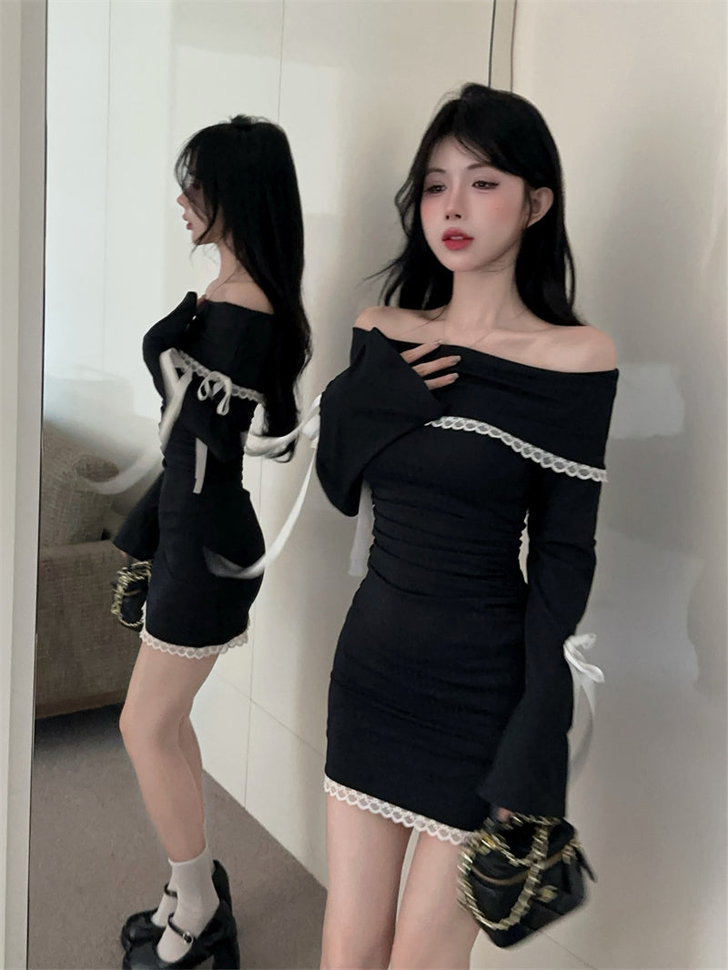 【dress】オフショルダー秋冬リボンワンピースG24264