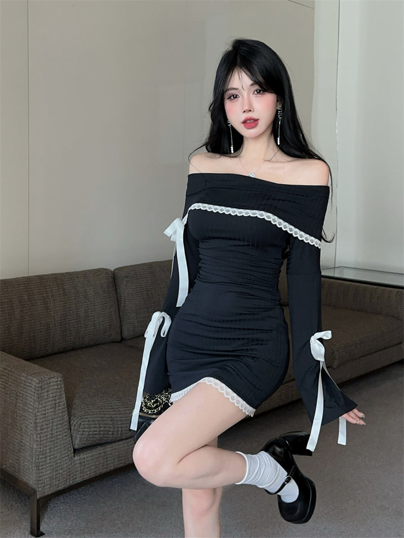 【dress】オフショルダー秋冬リボンワンピースG24264