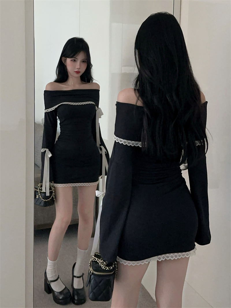 【dress】オフショルダー秋冬リボンワンピースG24264