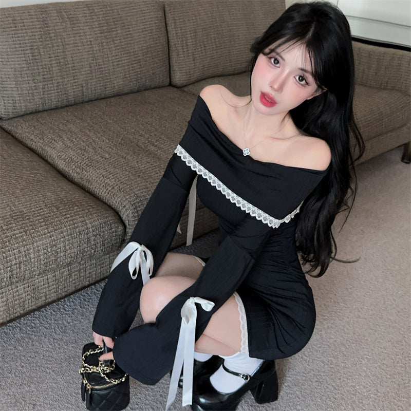 【dress】オフショルダー秋冬リボンワンピースG24264