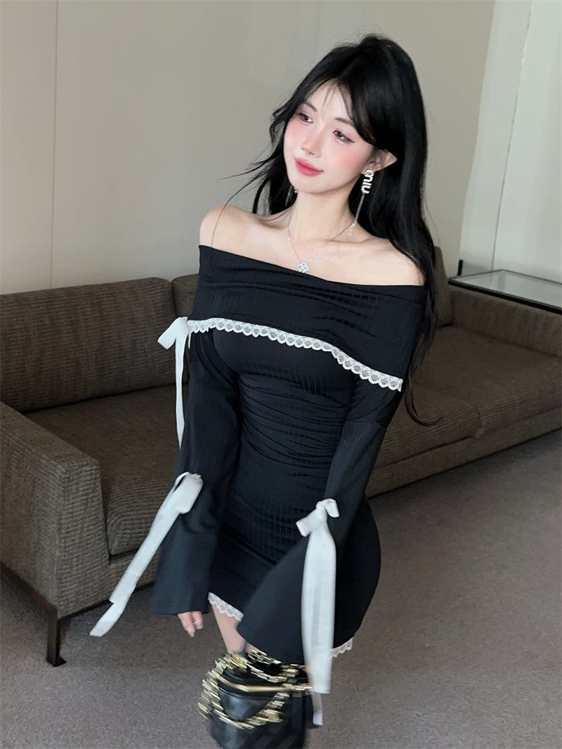 【dress】オフショルダー秋冬リボンワンピースG24264