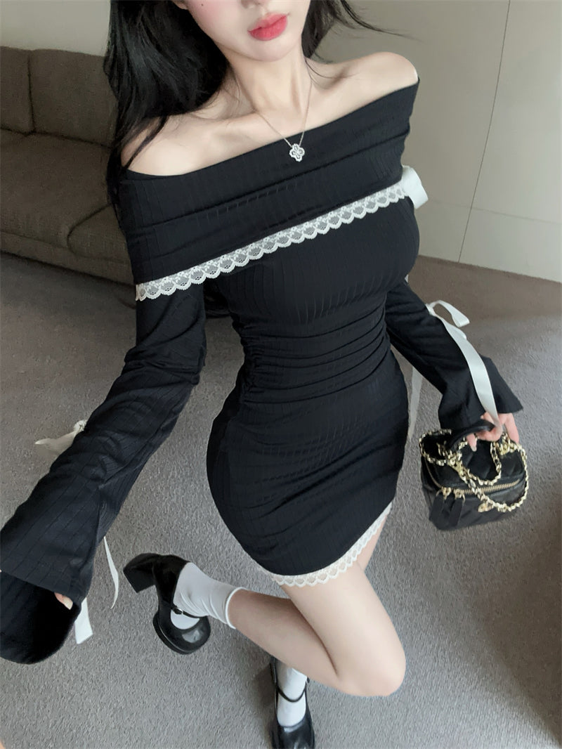 【dress】オフショルダー秋冬リボンワンピースG24264