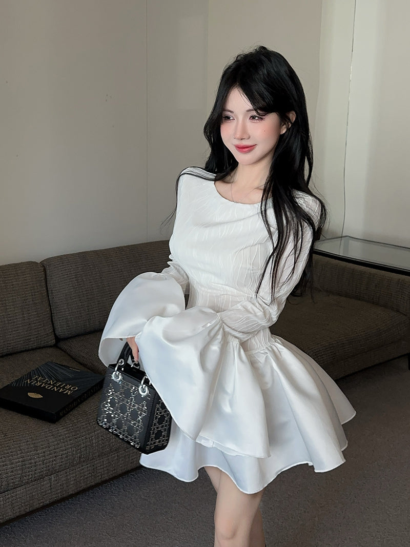 【dress】秋冬体型カバーフリルワンピースG24273