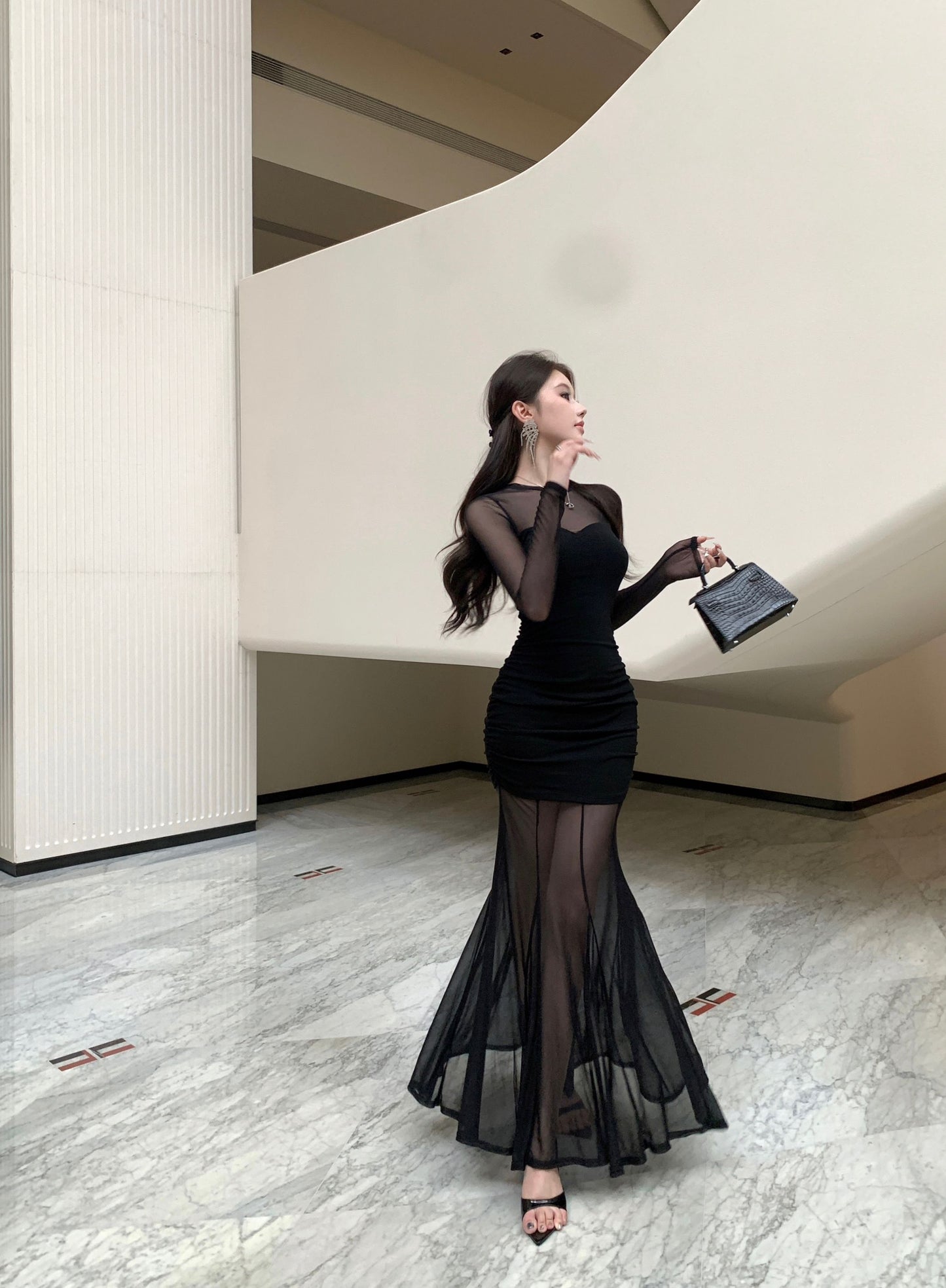 【dress】フランス風メッシュイレギュラーワンピースG24276