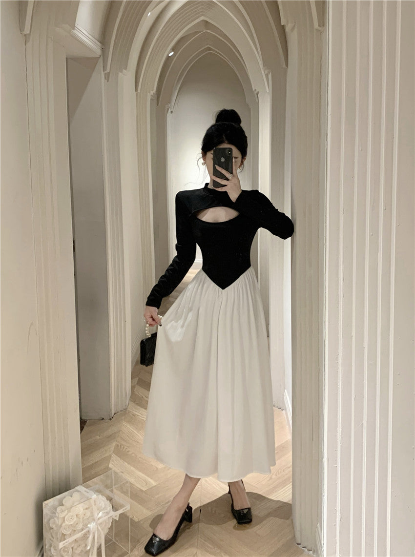 【dress】フランス風長袖切り替えワンピースG24279