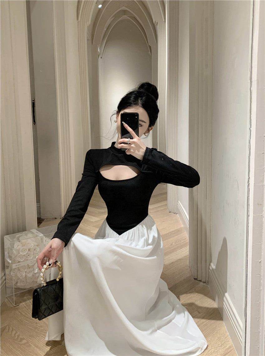 【dress】フランス風長袖切り替えワンピースG24279