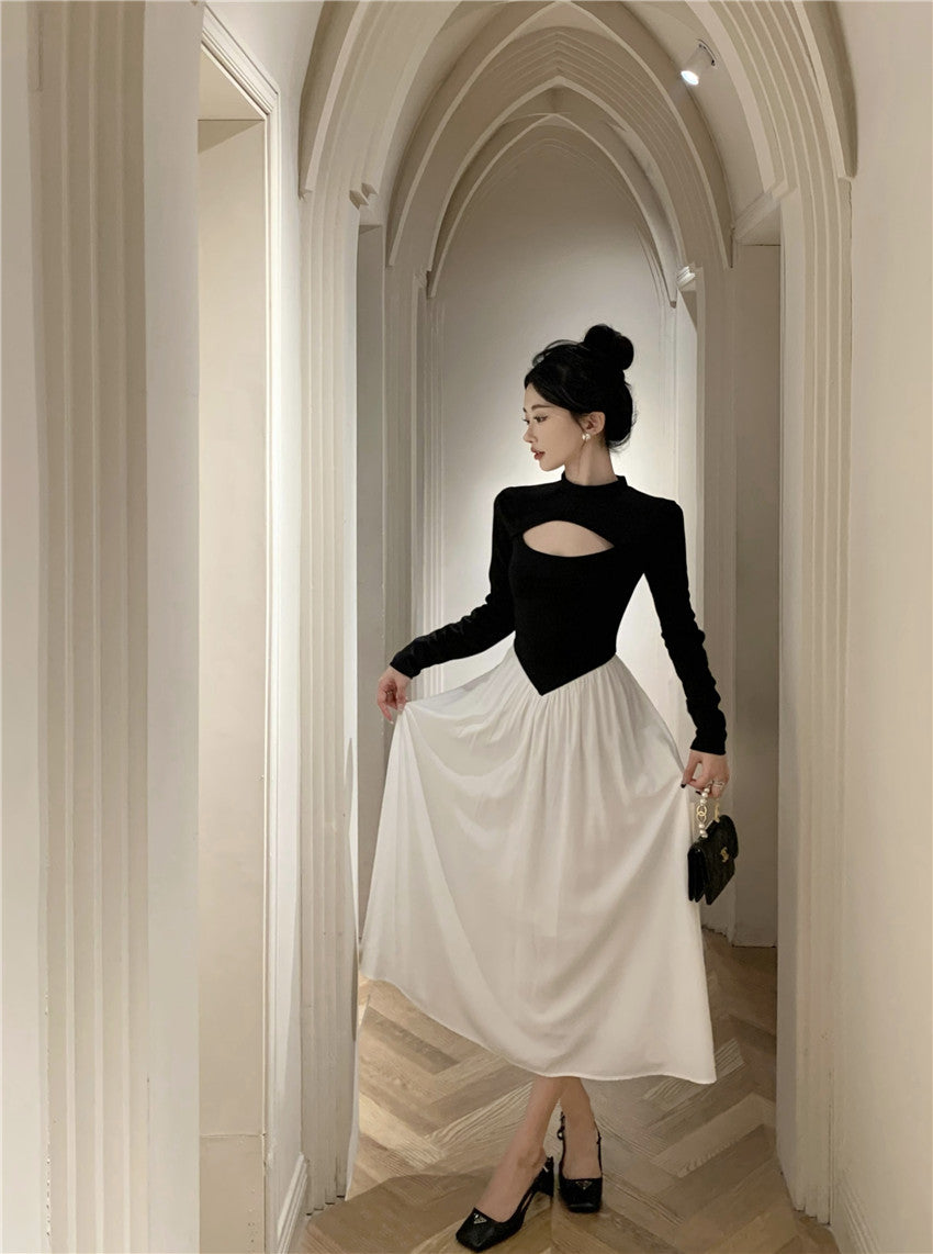 【dress】フランス風長袖切り替えワンピースG24279