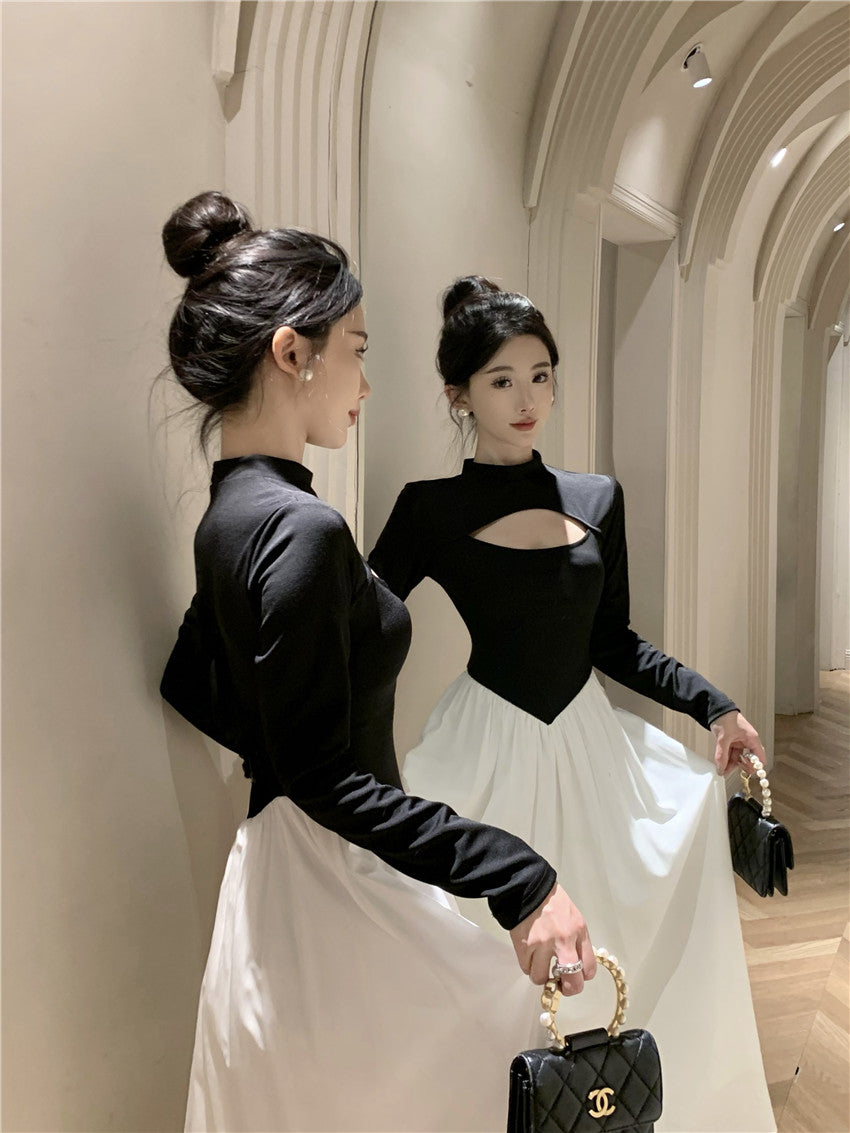 【dress】フランス風長袖切り替えワンピースG24279