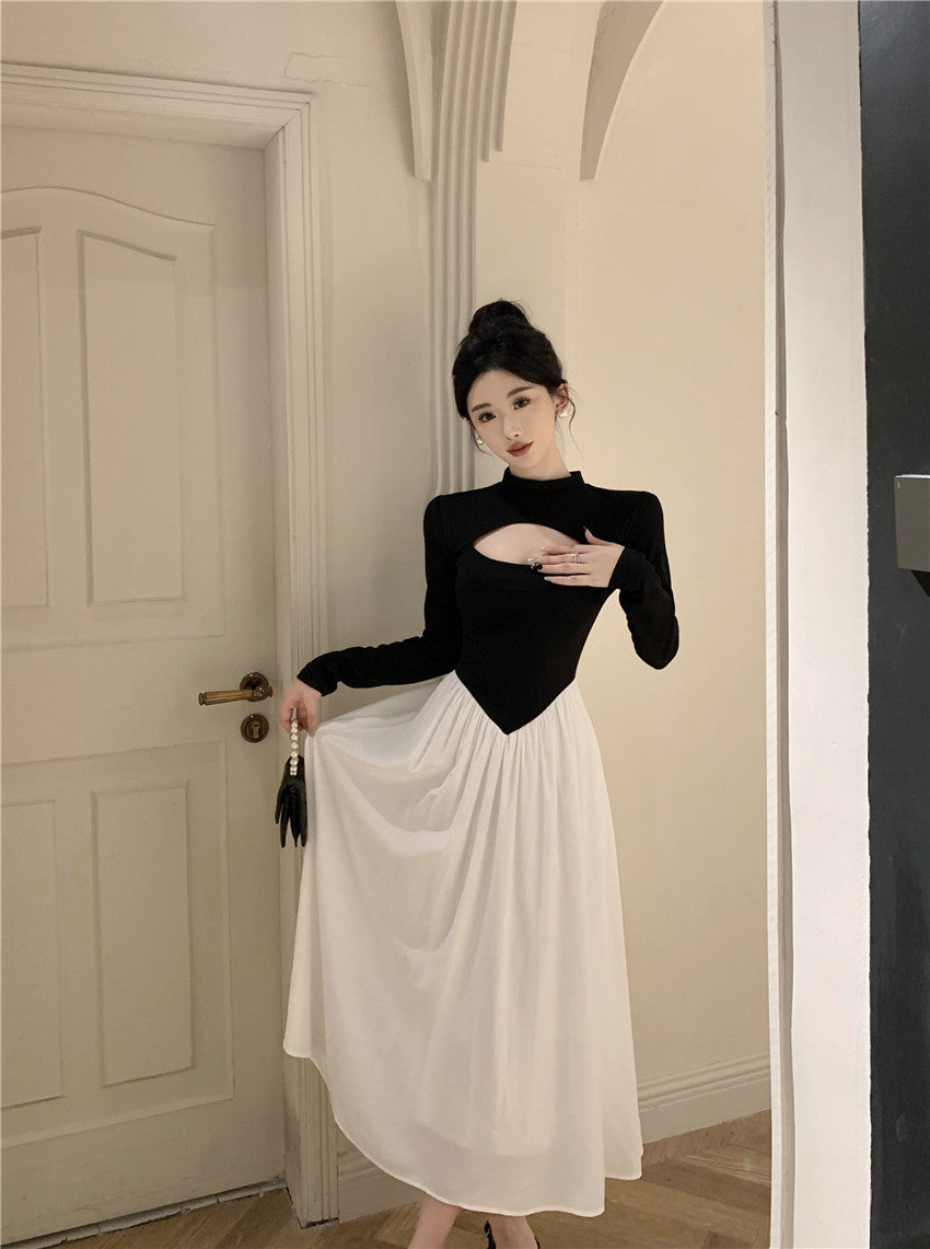 【dress】フランス風長袖切り替えワンピースG24279